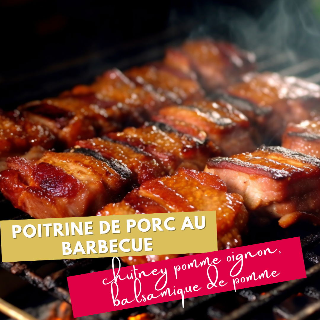 Barbecued pork belly with apple and onion chutney, La Pommée apple balsamic