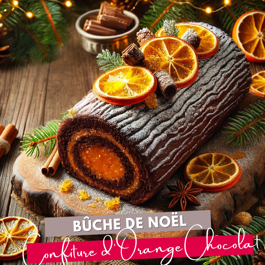 Christmas log with Orange Chocolate Jam and Dark Chocolate Ganache 