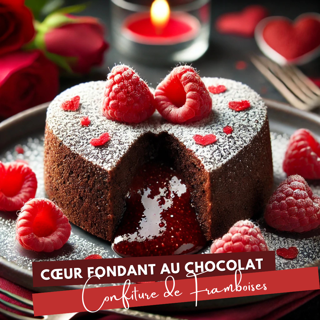 Chocolate fondant heart with raspberry jam